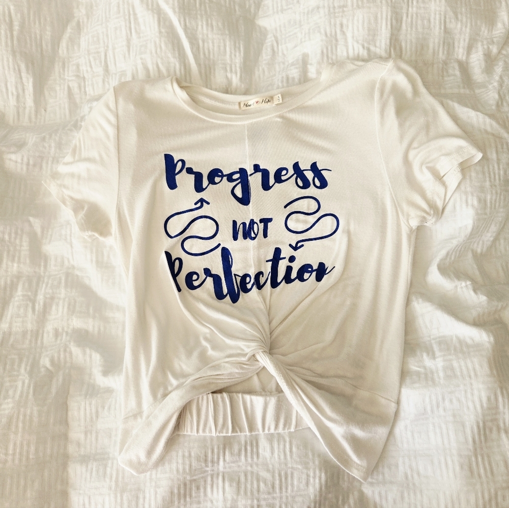Progress Not Perfection White Crop Top
